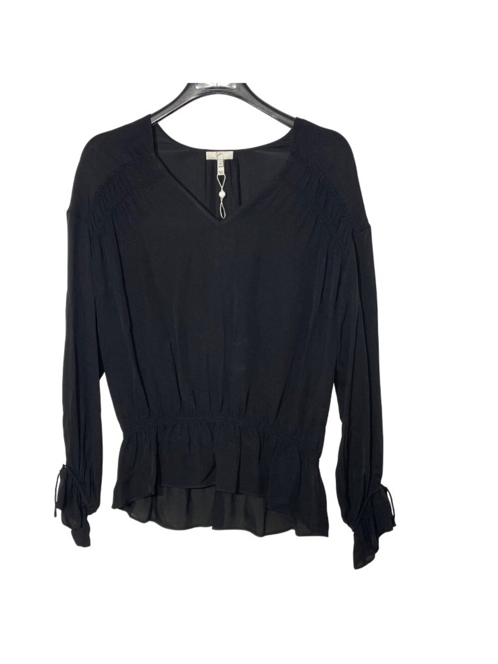 Joie Louvre Silk Peplum Semi Sheer Blouse Black Sz MED Witchy Whimsigoth